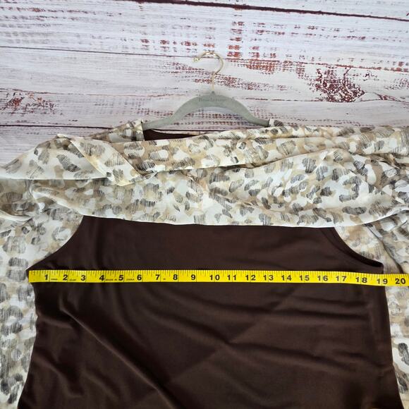 Chicos Asymmetrical Jayma Animal Print Blouse L Desert Beige Sheer Layer Top NWT - Picture 10 of 12